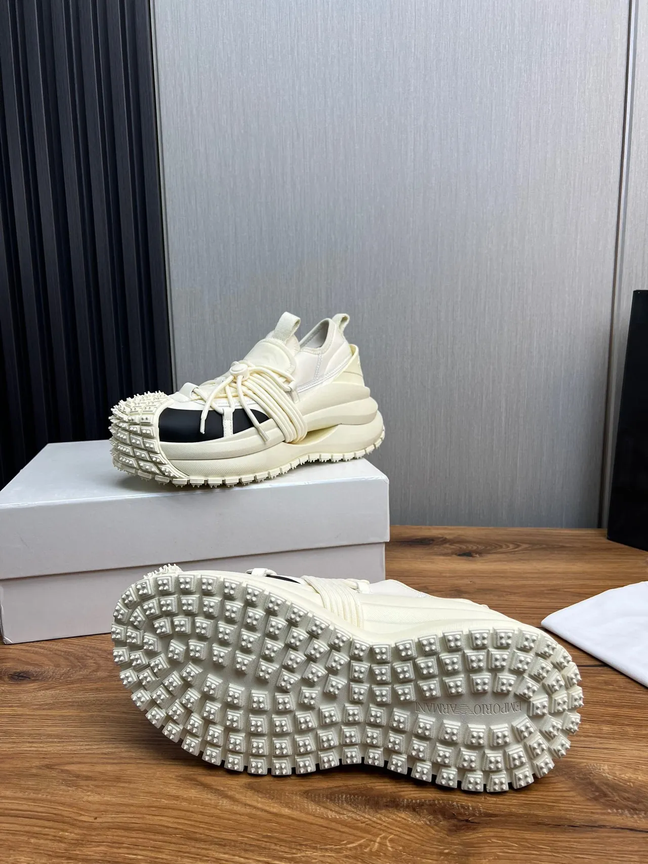 Off-White Cream and Black Open-Toe Cage Chunky Sneaker 7