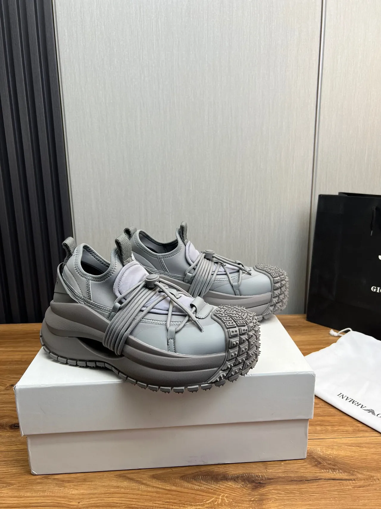 Off-White Cream and Black Open-Toe Cage Chunky Sneaker 15