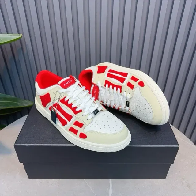 Off-White Cream and Red Geometric Overlay Lifestyle Sneakers 3
