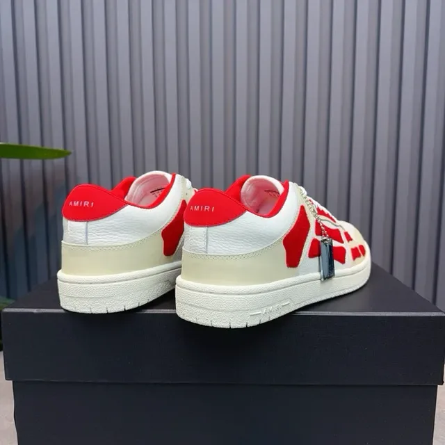 Off-White Cream and Red Geometric Overlay Lifestyle Sneakers 6