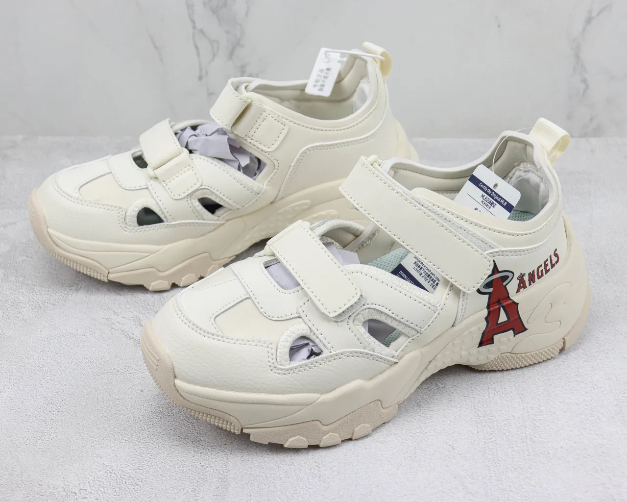 Off-White Cream Los Angeles Angels Logo Sandales chunky de plateforme casual 4