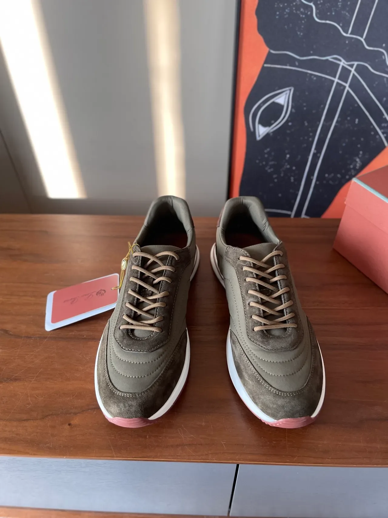 Olive Green and Brown Suede Lifestyle Sneakers 4