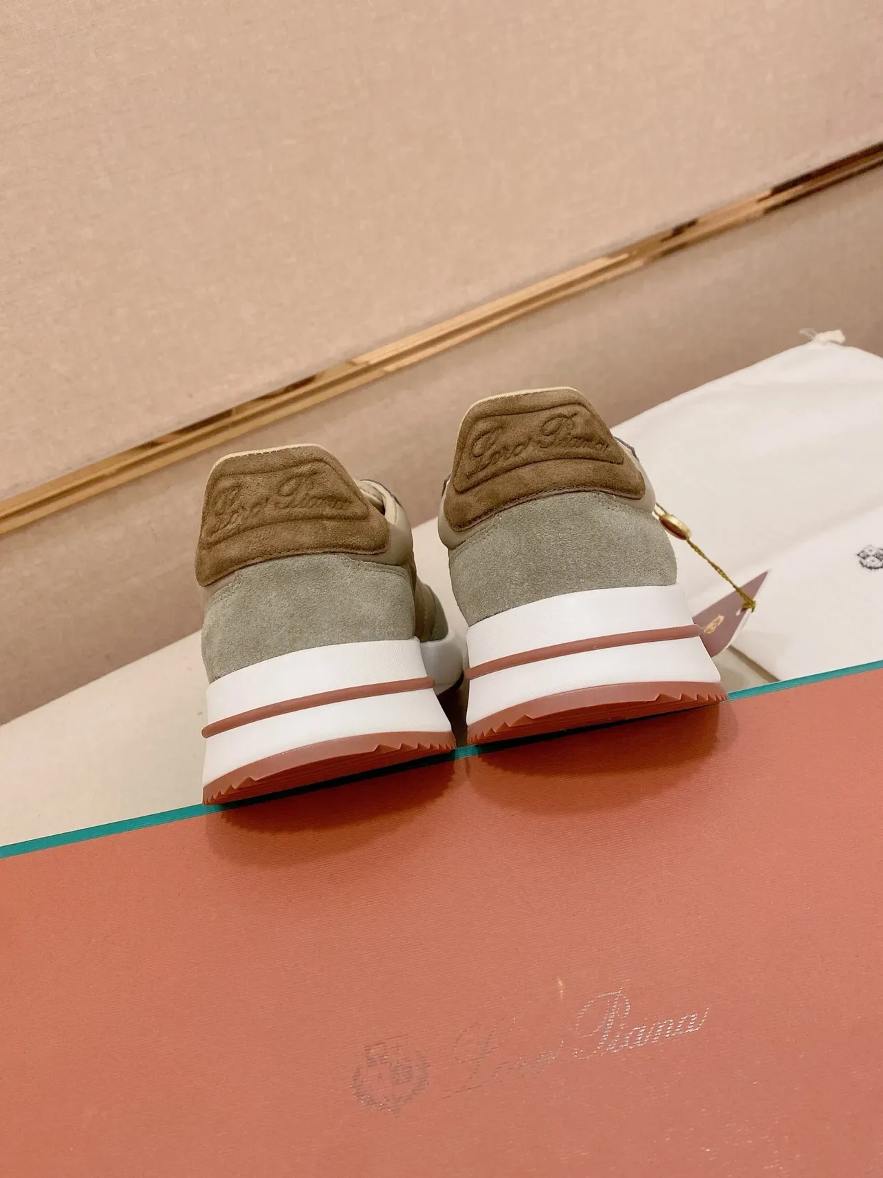 Olive Green and White Layered Suede Nylon Lifestyle Sneaker 3