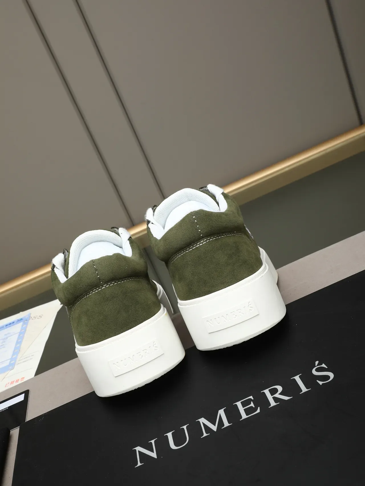 Olive Green Suede Embroidered Logo Platform Sneaker 3