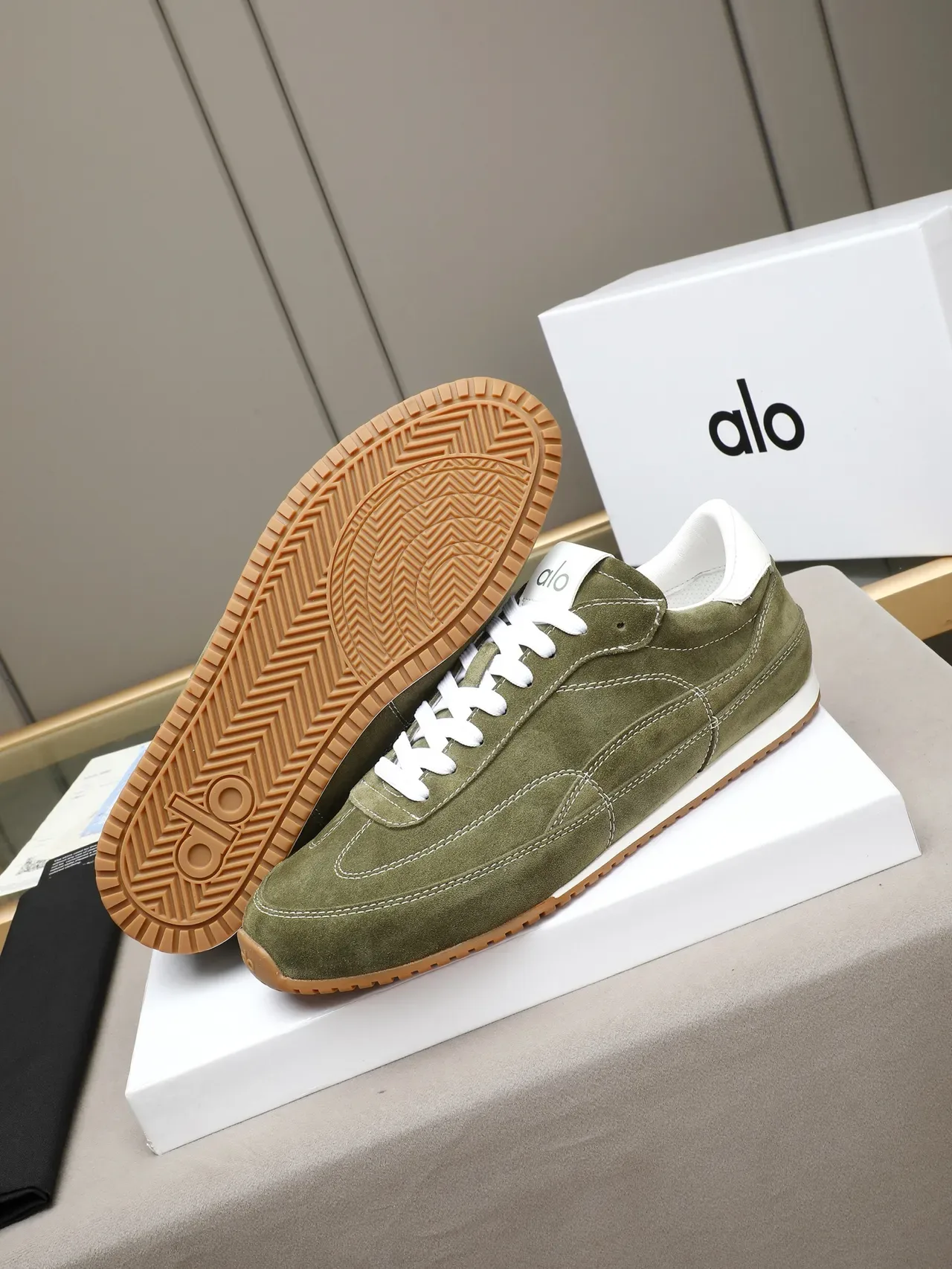 Olive Green Suede Retro Runner Sneaker 4