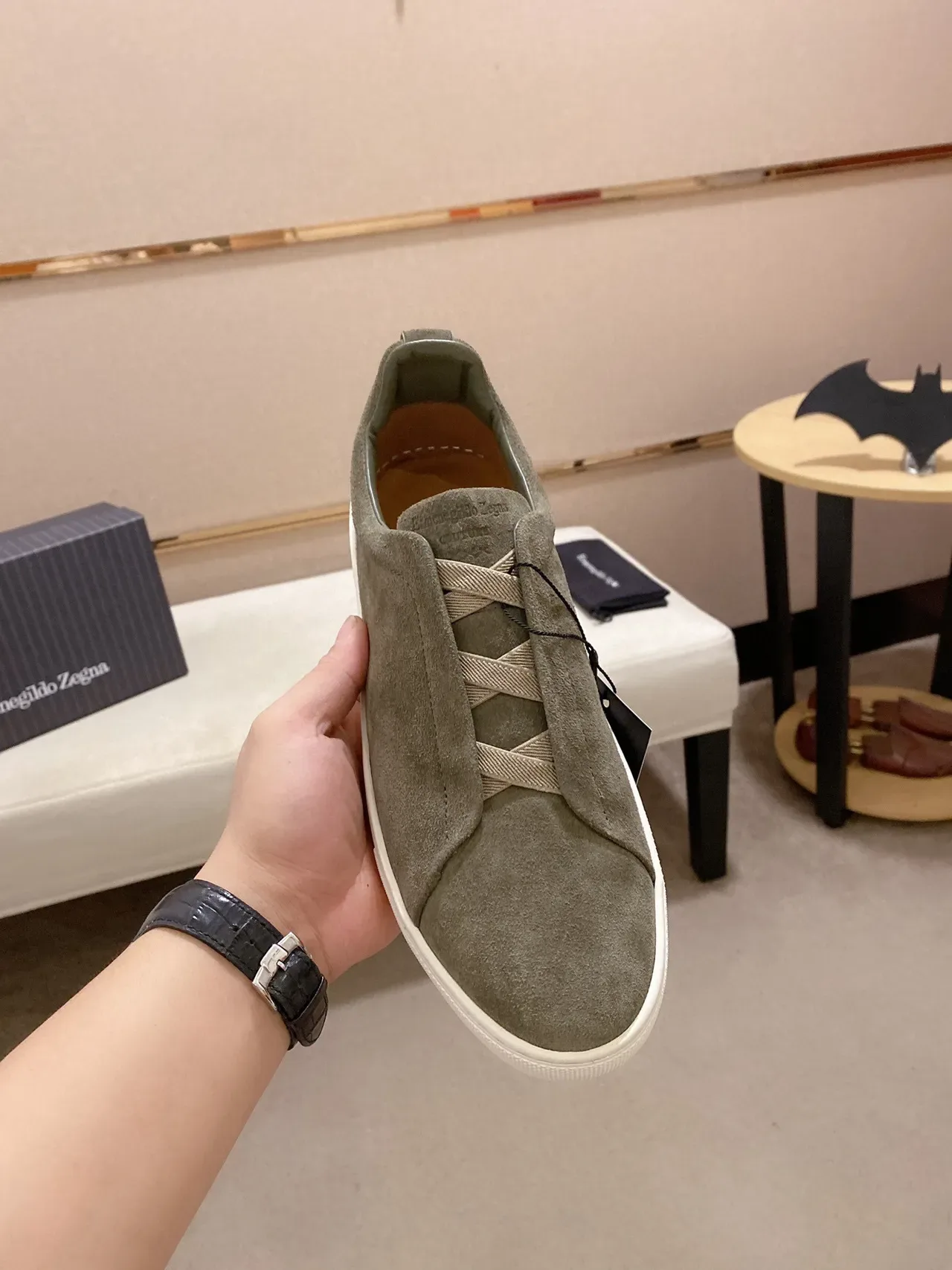 Olive Green Suede Slip-On Sneaker 7