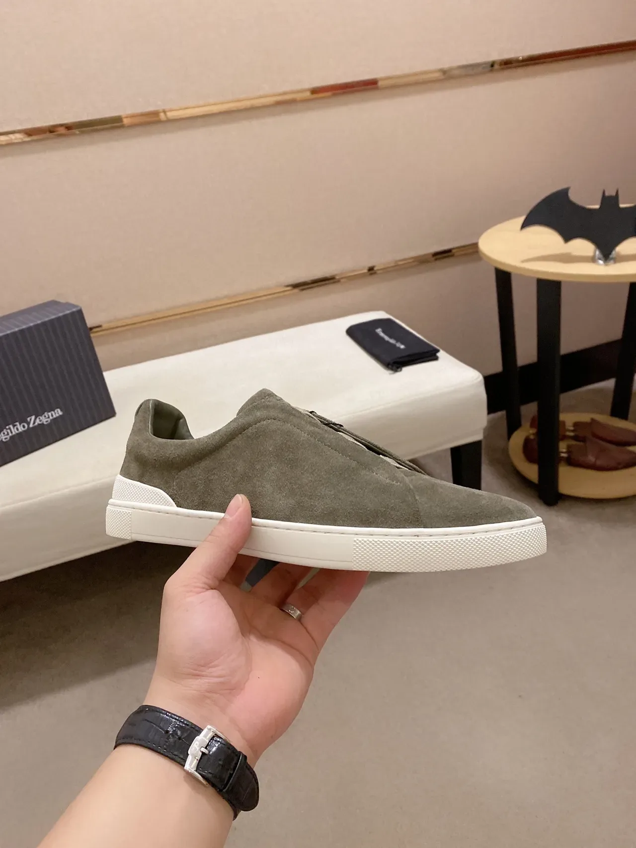Olive Green Suede Slip-On Sneaker 8