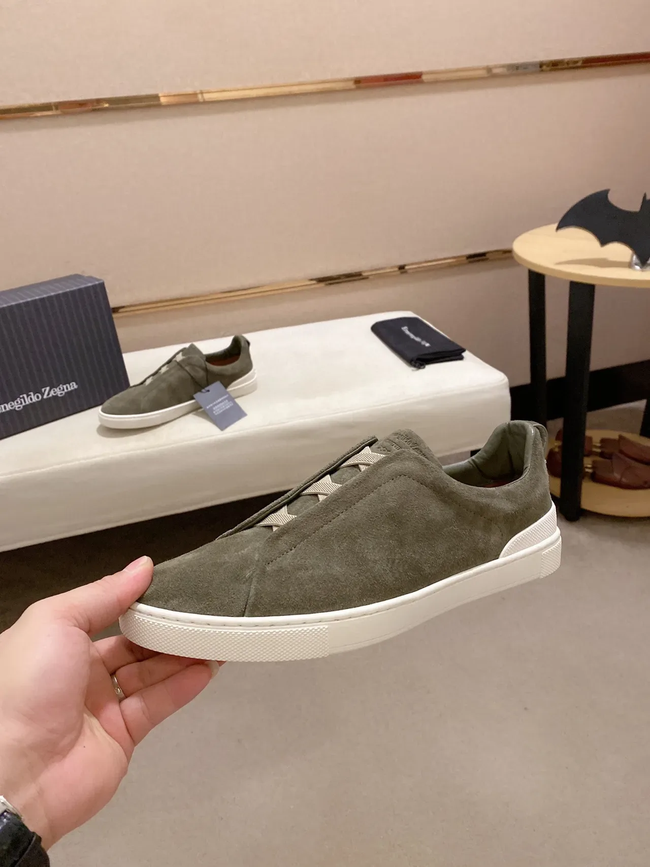 Olive Green Suede Slip-On Sneaker 9