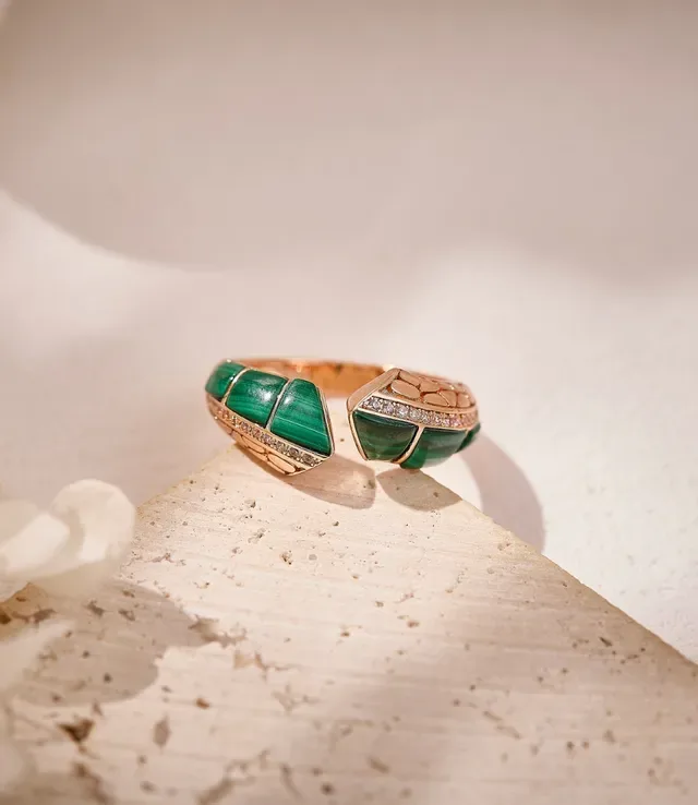 Open-Shank Malachite and Pavé Stone Ring 3