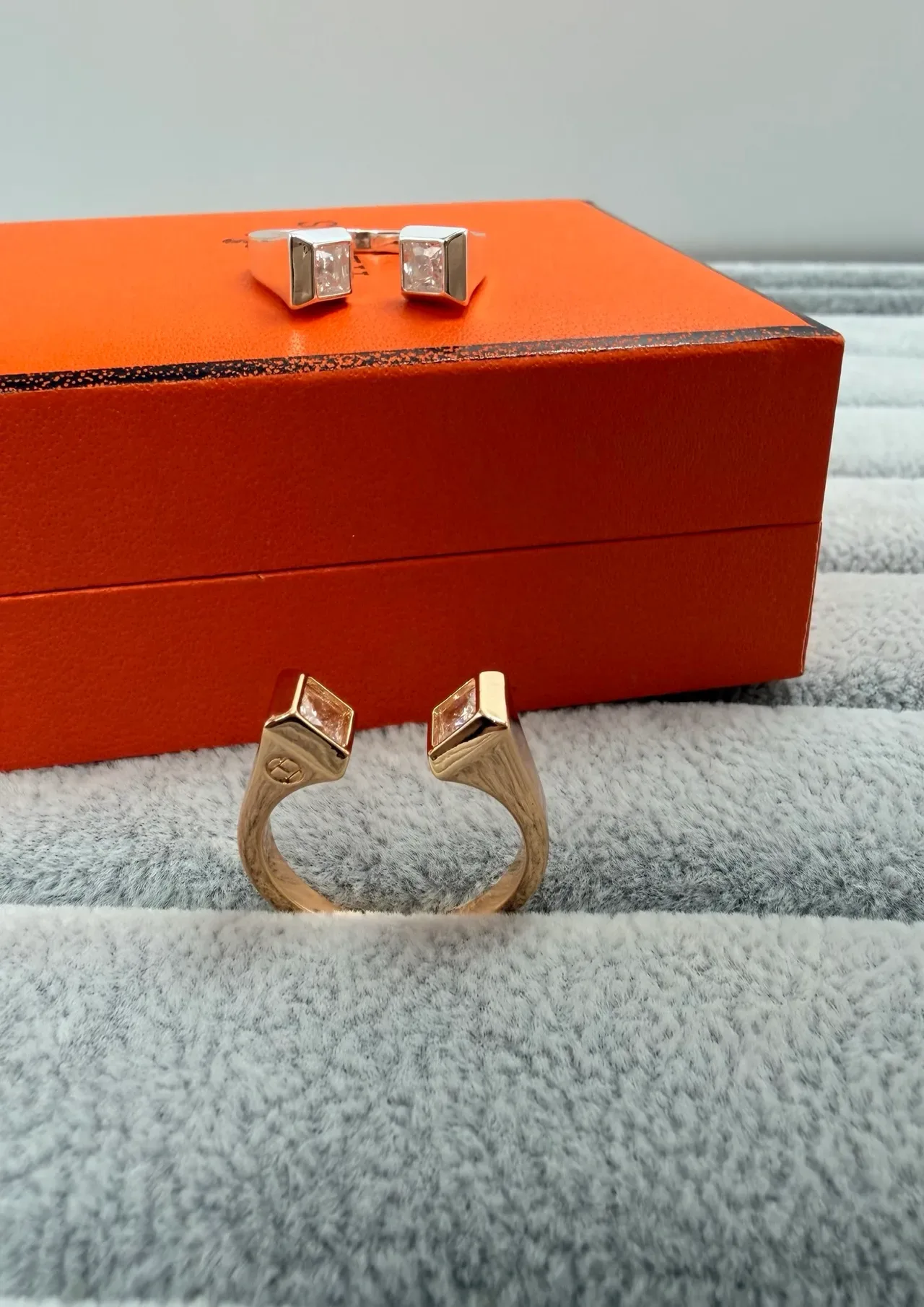Orange Gold Open-Band Square Bezel Ring 3