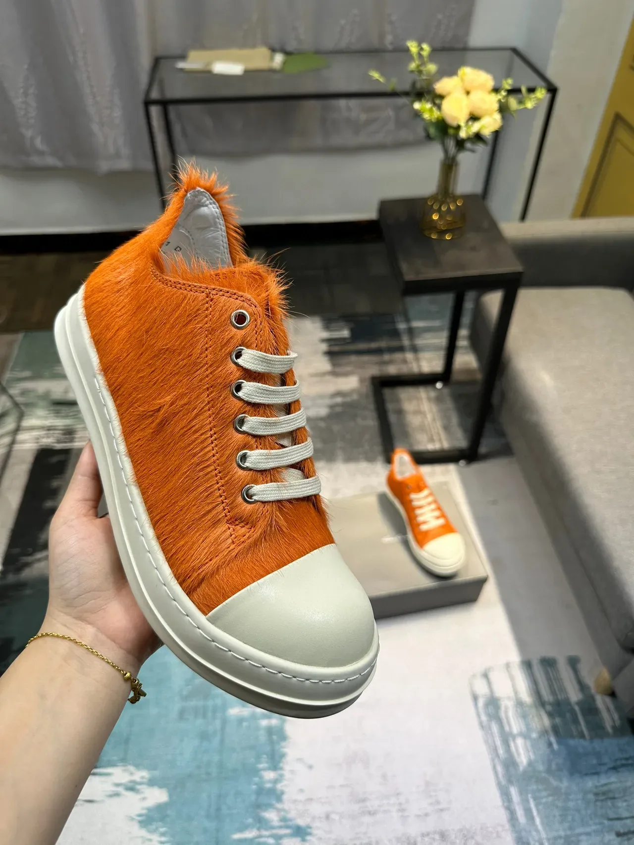 Orange Hairy Upper Off-White Toe Cap Platform Low-Top Sneaker 6