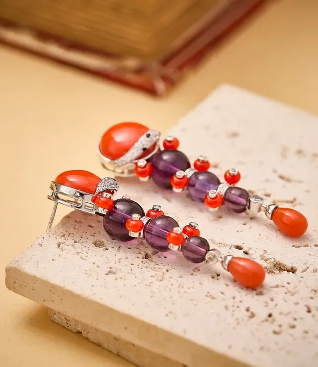 Orange Purple Multi-Gem Dangle Cabochon Top Jewelry 2