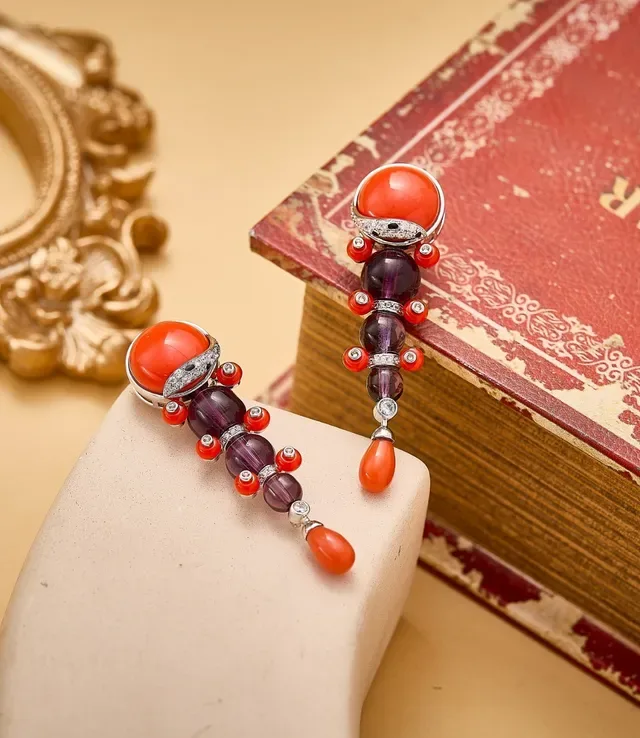 Orange Purple Multi-Gem Dangle Cabochon Top Jewelry 4