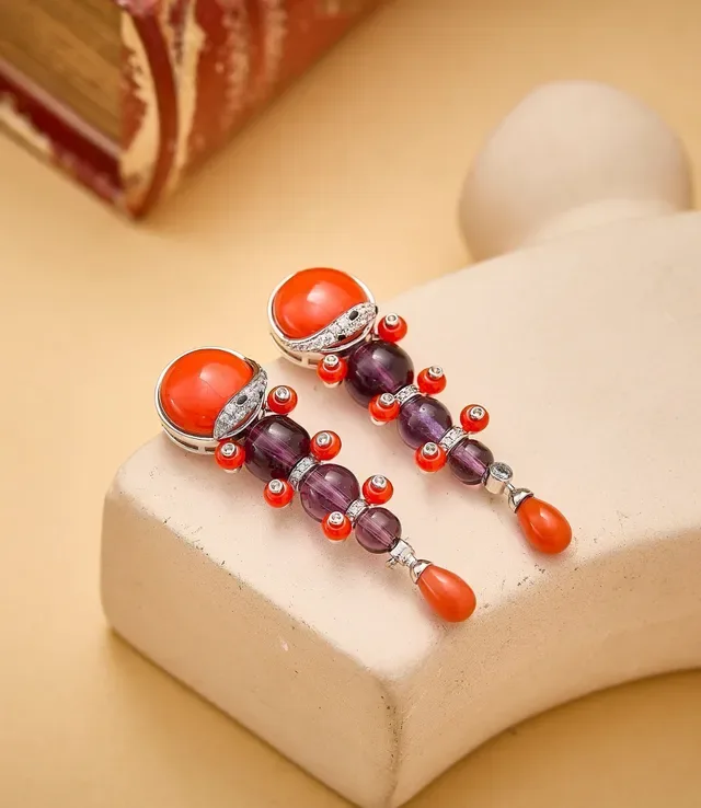 Orange Purple Multi-Gem Dangle Cabochon Top Jewelry 5