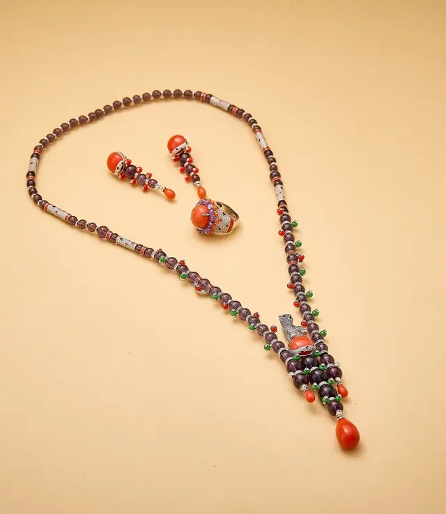 Orange Purple Multi-Gem Dangle Cabochon Top Jewelry 6
