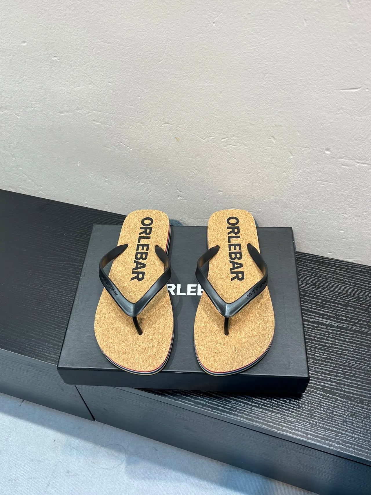 ORLEBAR BROWN Flip-Flop Black Cork Footbed Thong Strap Slippers 2