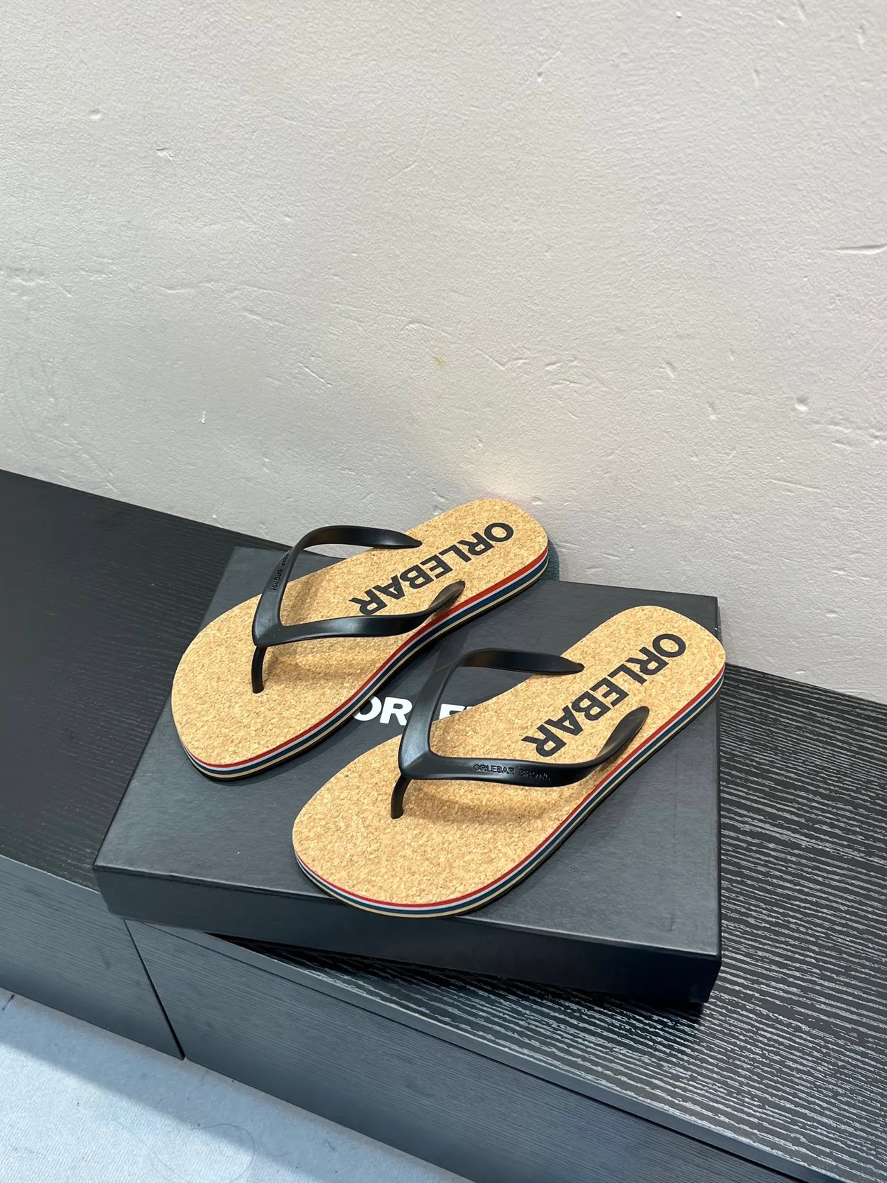 ORLEBAR BROWN Flip-Flop Black Cork Footbed Thong Strap Slippers 3