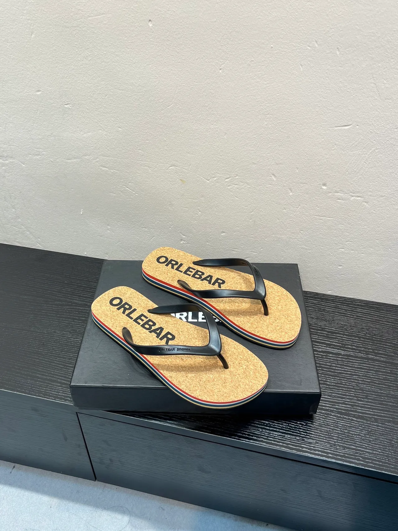 ORLEBAR BROWN Flip-Flop Black Cork Footbed Thong Strap Slippers 5