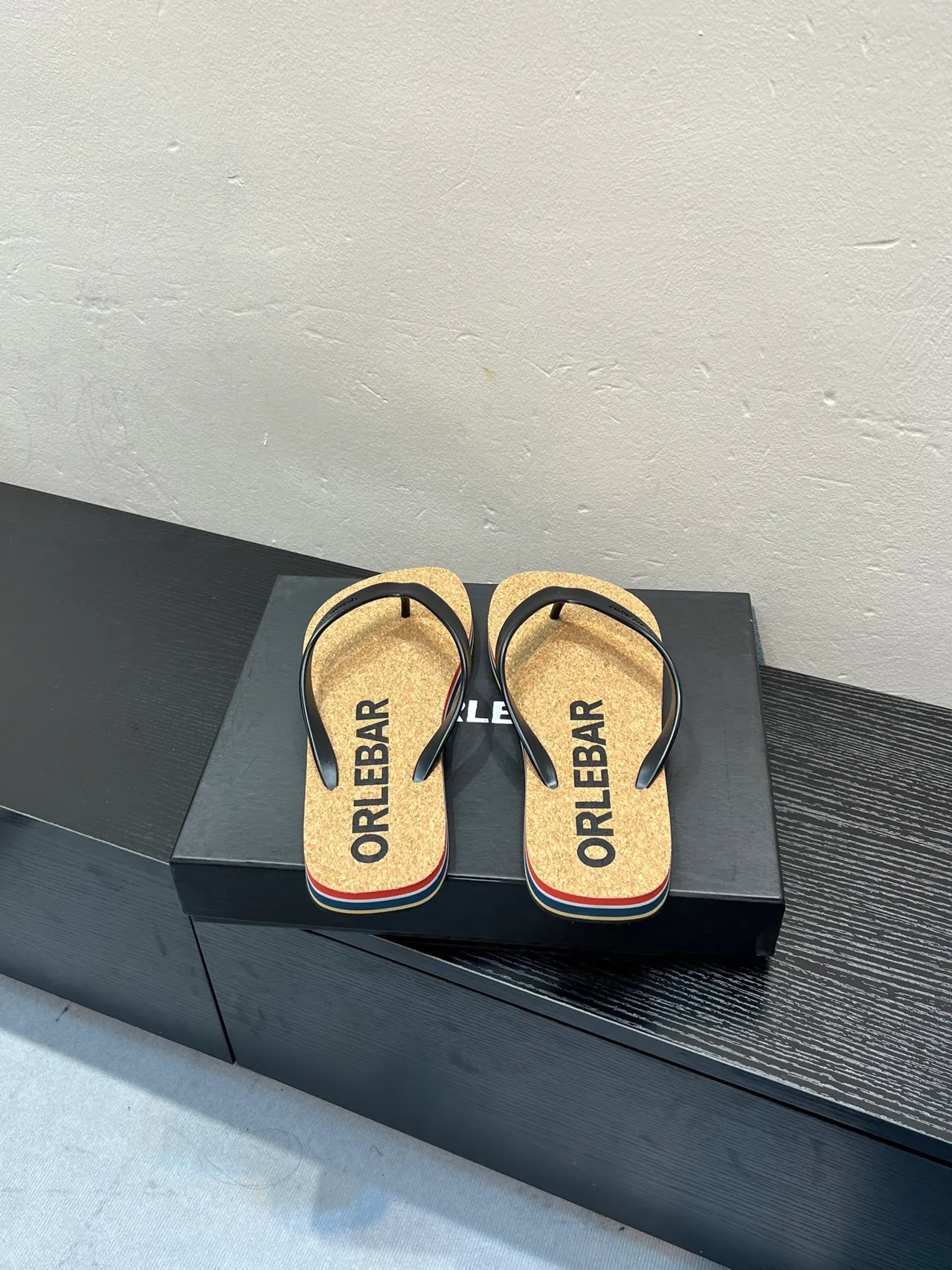 ORLEBAR BROWN Flip-Flop Black Cork Footbed Thong Strap Slippers 6