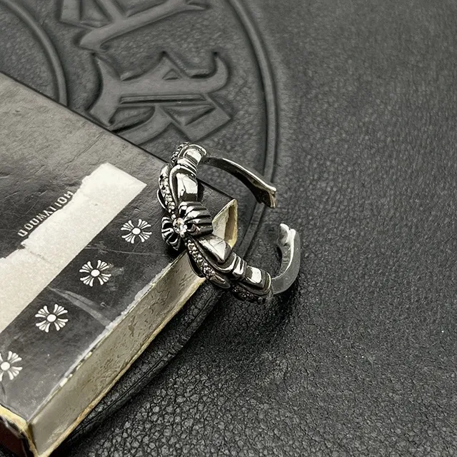 Ornate Floral Motif Open-Band Silver-Tone Ring 5