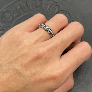 Ornate Floral Motif Open-Band Silver-Tone Ring