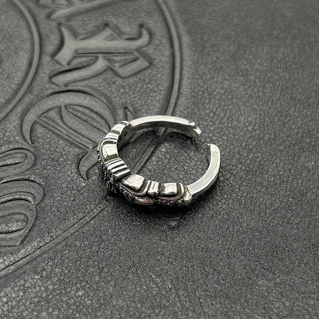 Ornate Floral Motif Open-Band Silver-Tone Ring 3