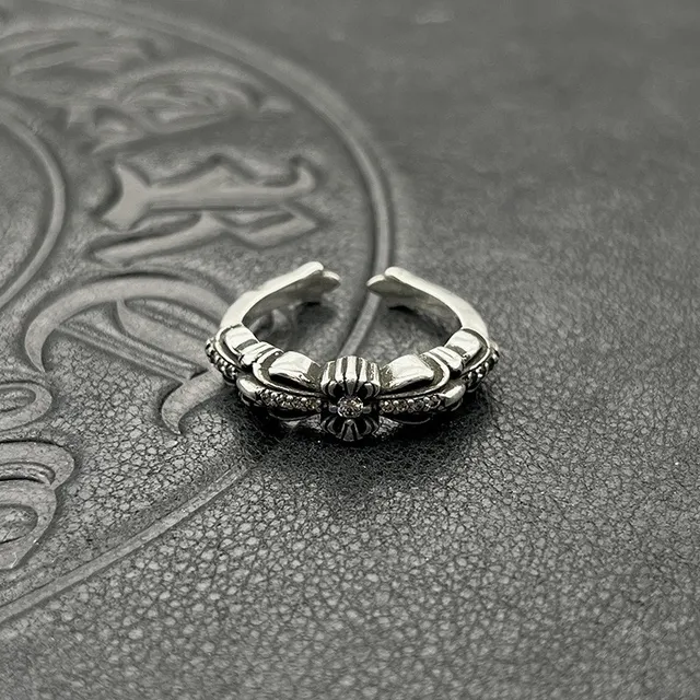 Ornate Floral Motif Open-Band Silver-Tone Ring 4