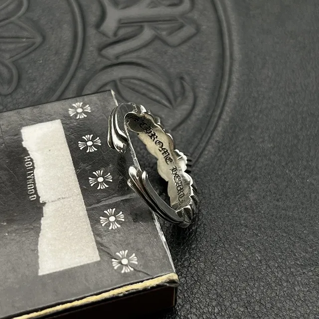 Ornate Floral Motif Open-Band Silver-Tone Ring 6