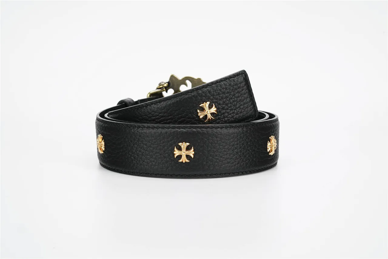 Ornate Lion-Head Buckle Black Pebbled Leather Belt 3