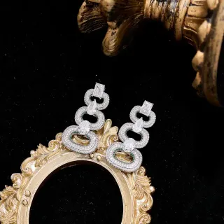 Ornate Multi-Tier Gem-Encrusted Gold-Tone Earrings