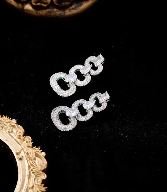 Ornate Multi-Tier Gem-Encrusted Gold-Tone Earrings 5