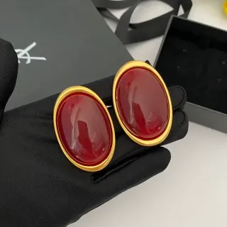 Oval Cabochon Red Stone Gold-Tone Earrings