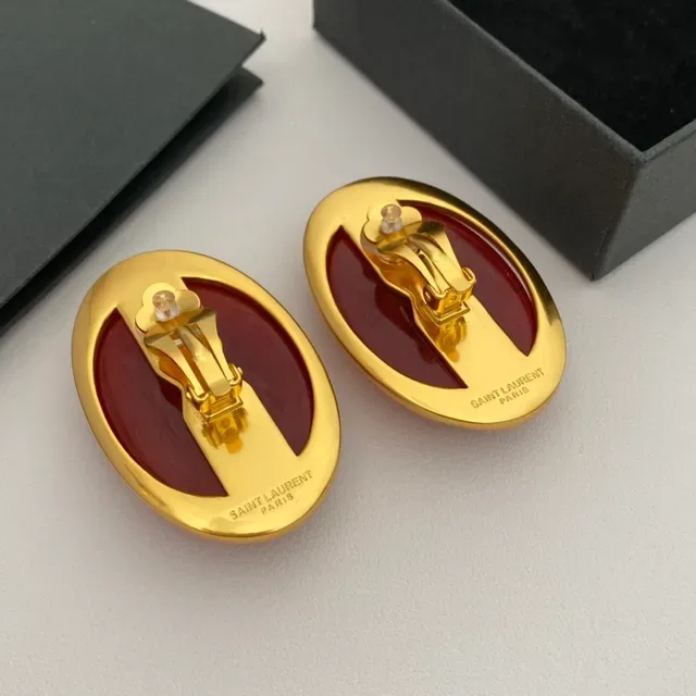 Oval Cabochon Red Stone Gold-Tone Earrings 4