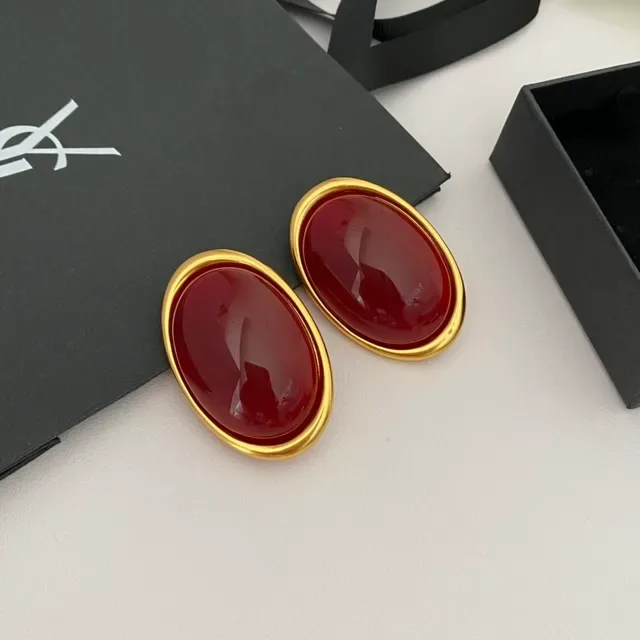 Oval Cabochon Red Stone Gold-Tone Earrings 8