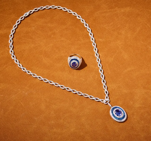 Oval Sapphire and Diamond Halo Pendant Necklace 5