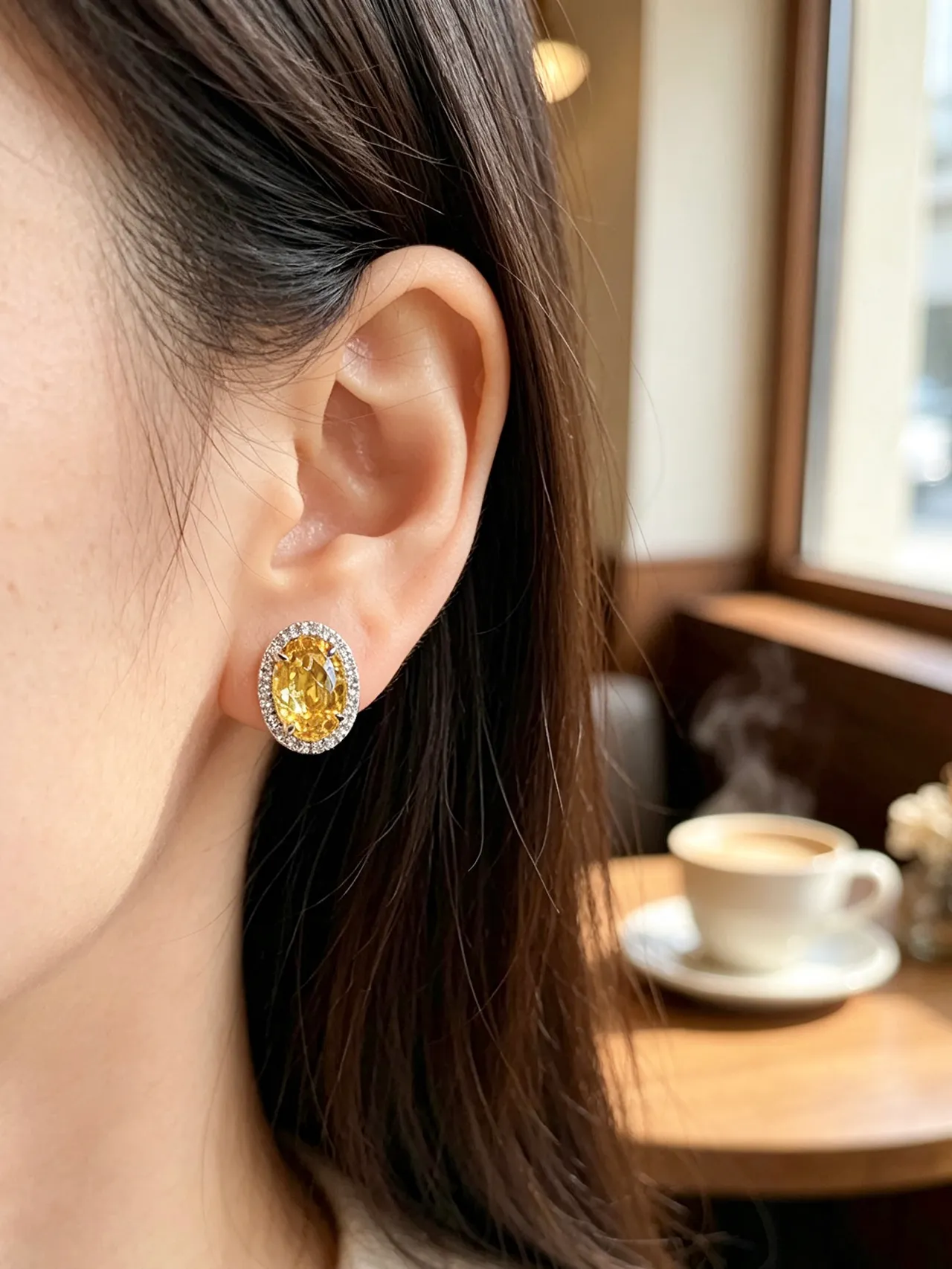 Oval Yellow Gemstone Halo Stud Earrings 2