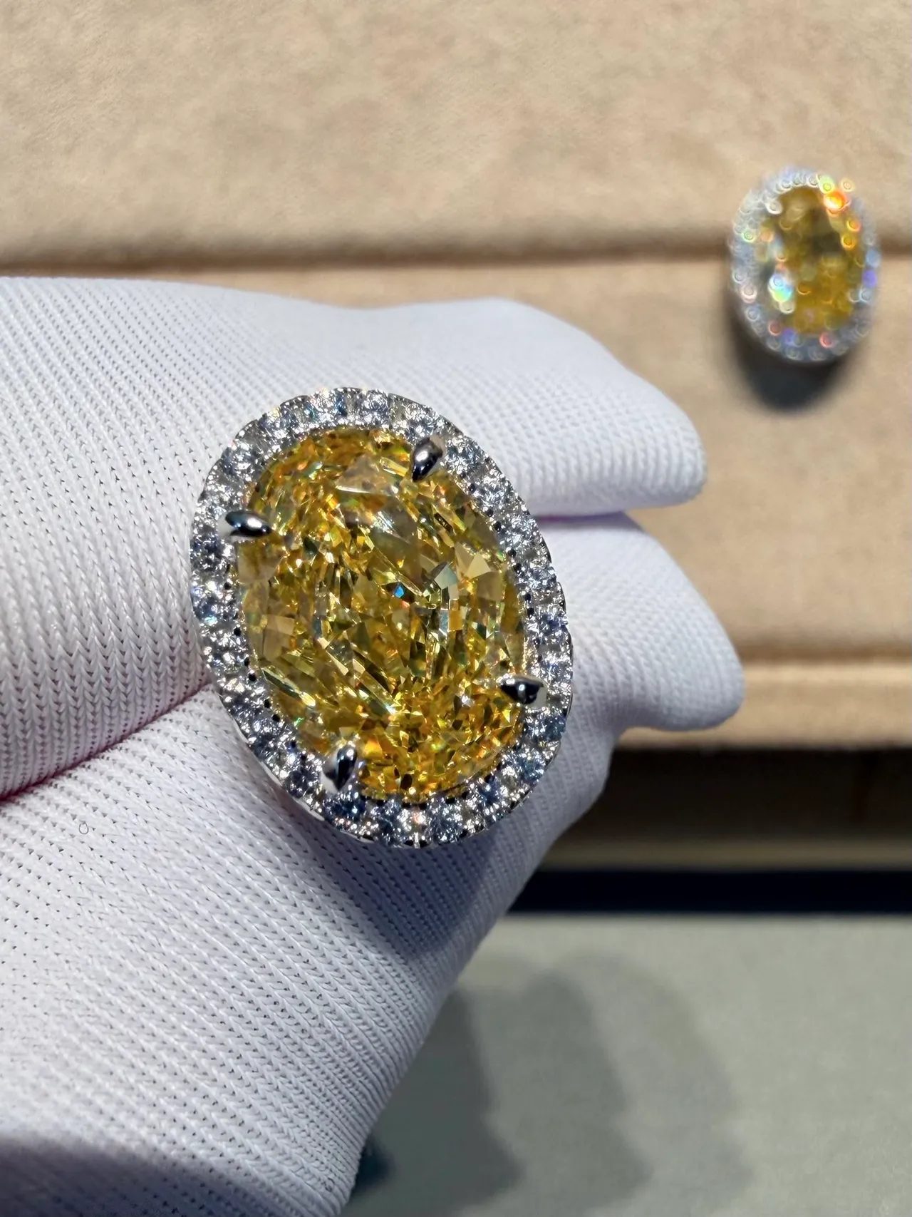Oval Yellow Gemstone Halo Stud Earrings 3