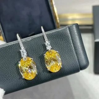 Oval Yellow Stone and Marquise Clear Accent Drop Earrings