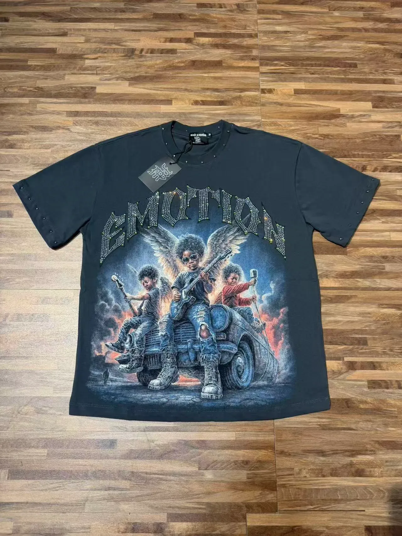 Oversized Rhinestone-Embellished Graphic T-Shirt 3