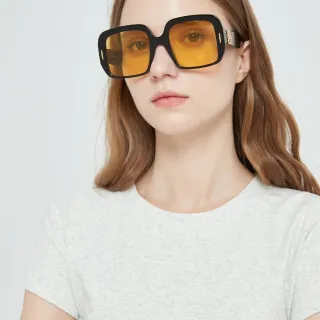 Oversized Square Black Frame Amber Lens Sunglasses