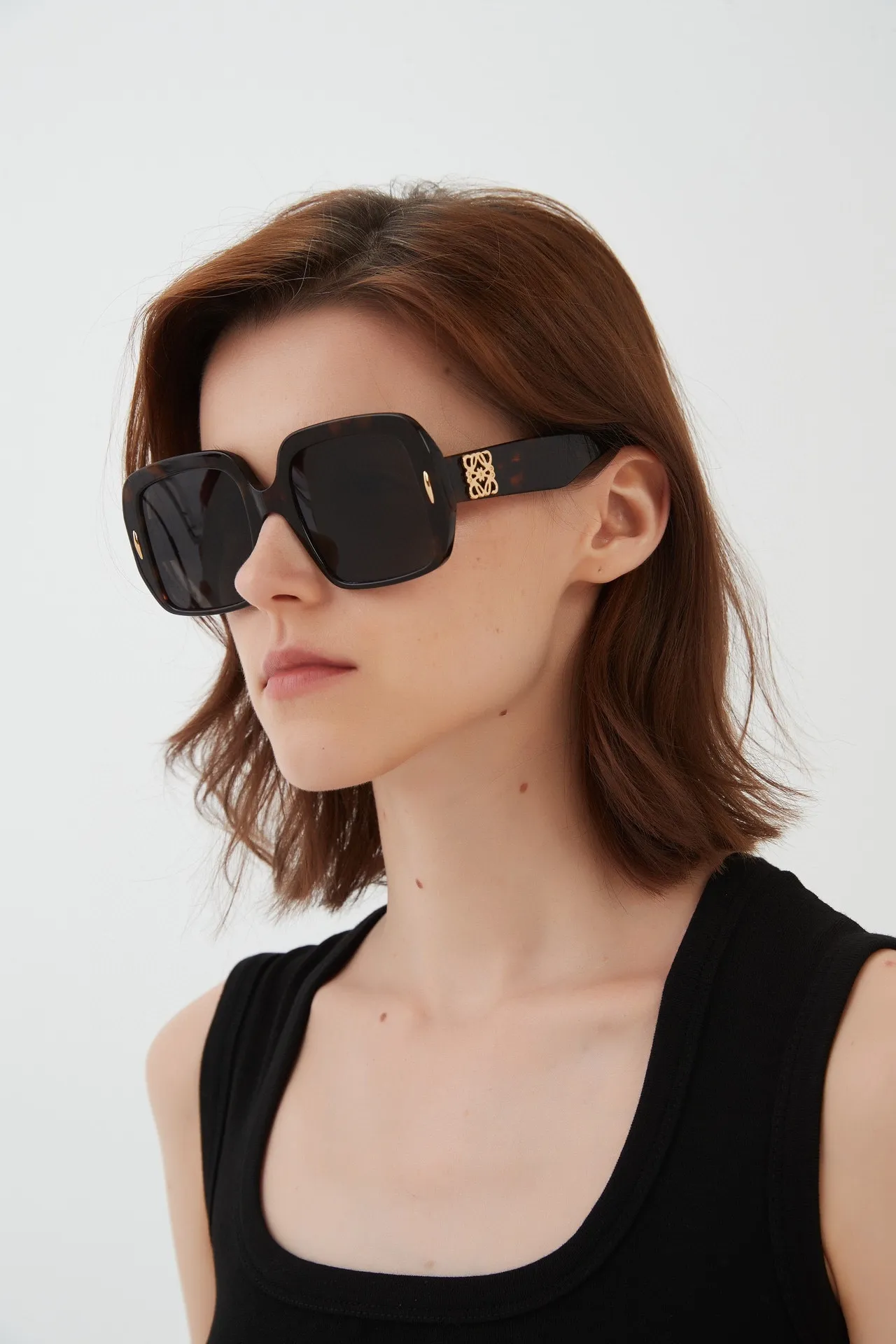 Oversized Square Black Frame Amber Lens Sunglasses 4