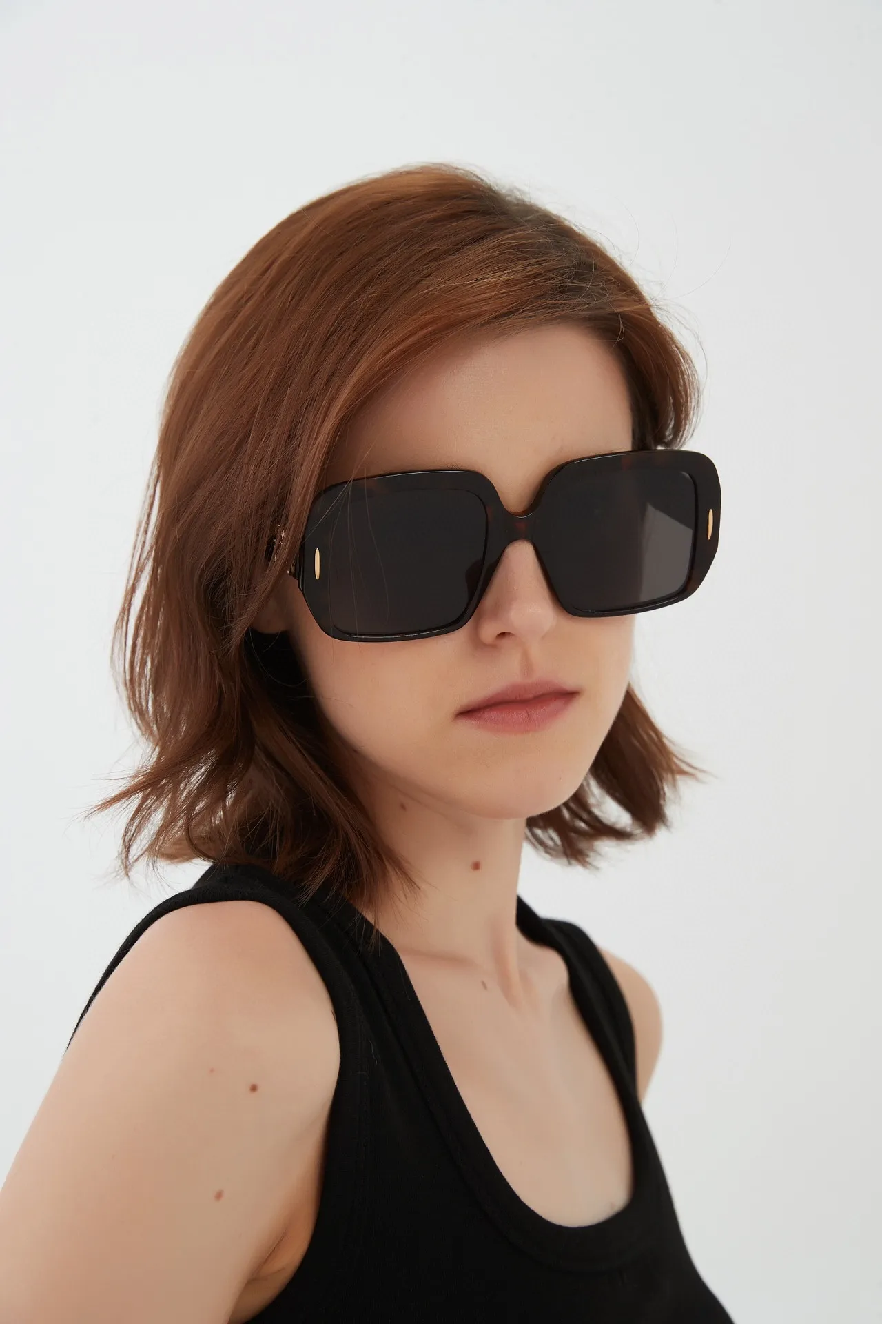 Oversized Square Black Frame Amber Lens Sunglasses 6