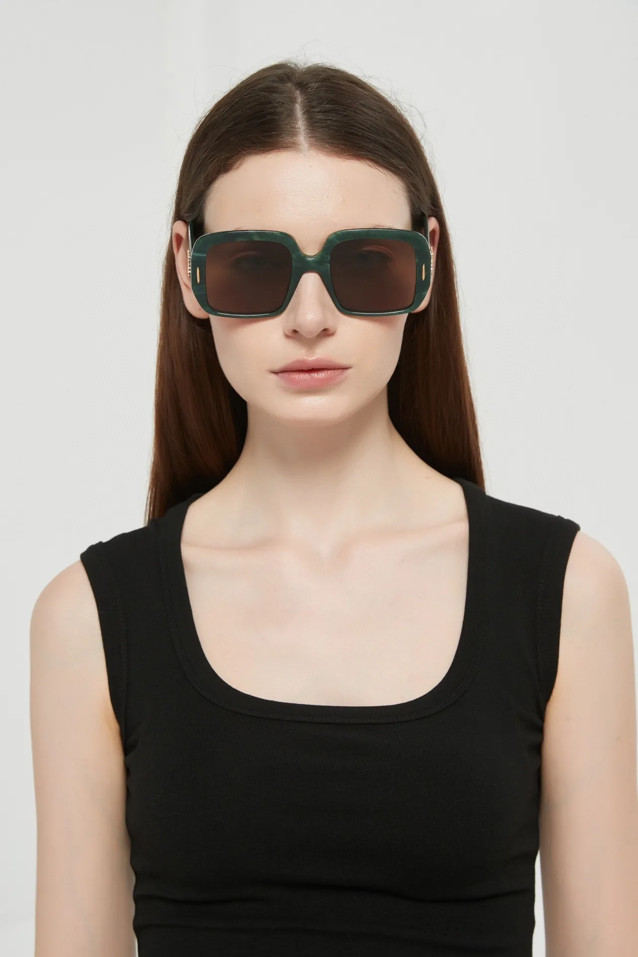 Oversized Square Black Frame Amber Lens Sunglasses 7