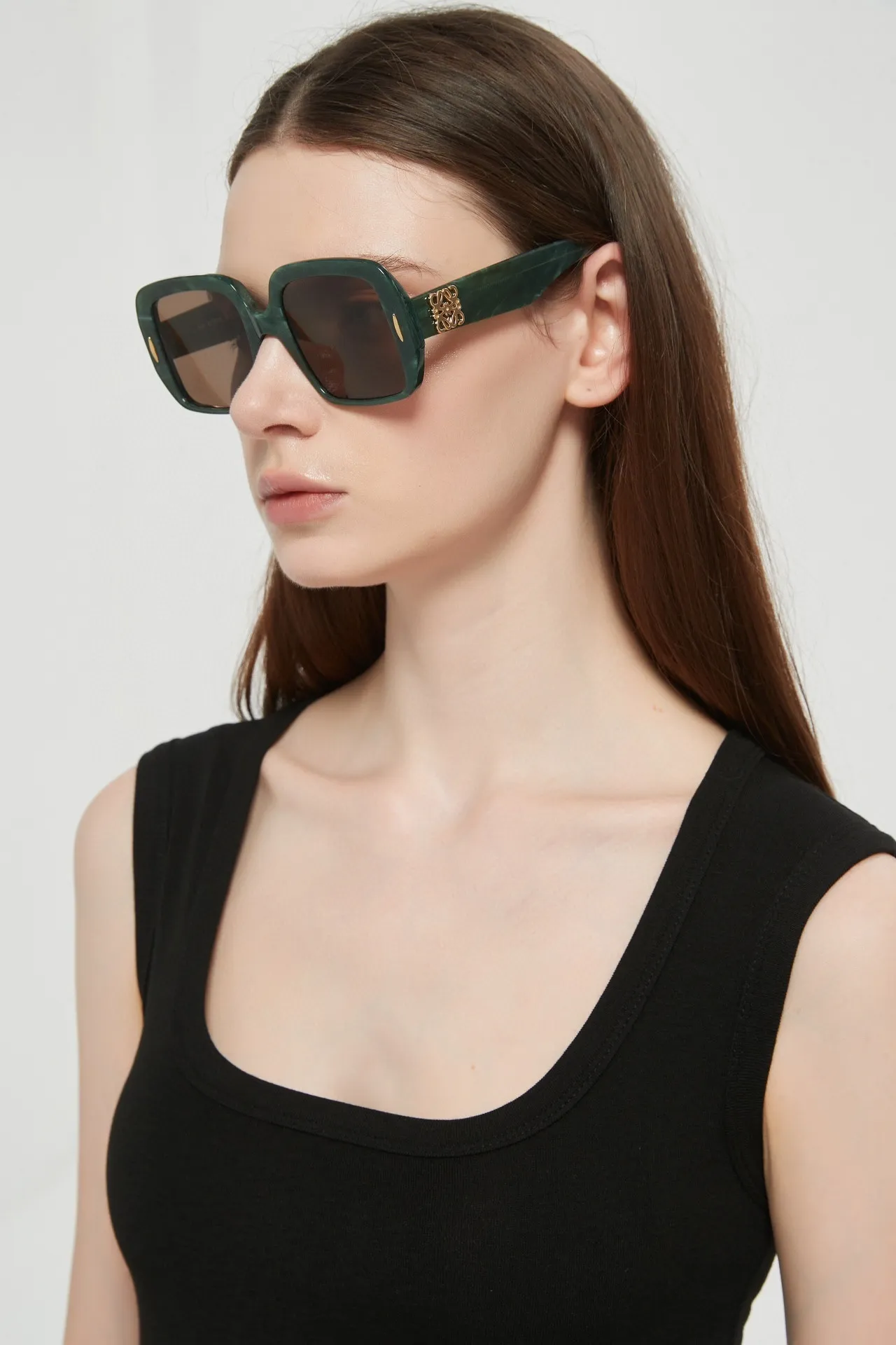 Oversized Square Black Frame Amber Lens Sunglasses 9