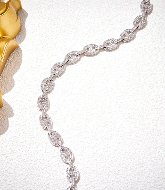 Pavé-Set H-Motif Link Chain Necklace 4