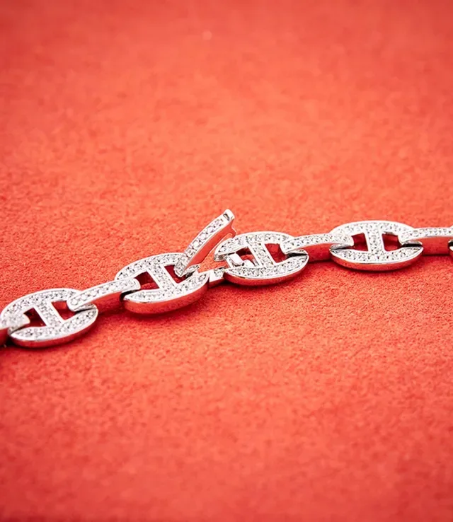Pavé-Set H-Motif Link Chain Necklace 5