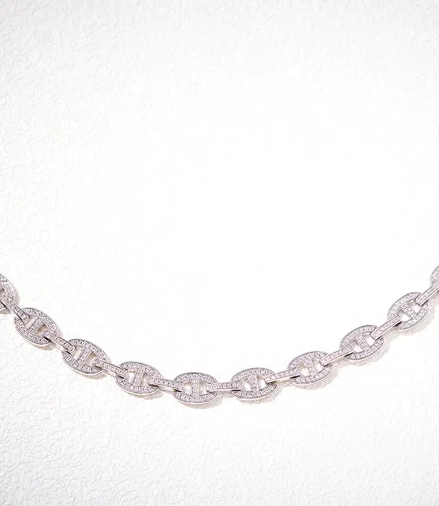 Pavé-Set H-Motif Link Chain Necklace 7