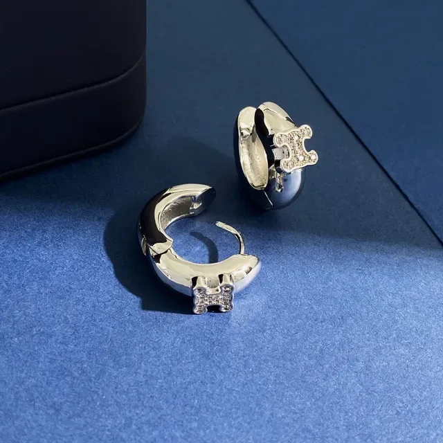 Pavé-Set Logo Motif Hinged Hoop Earrings 3