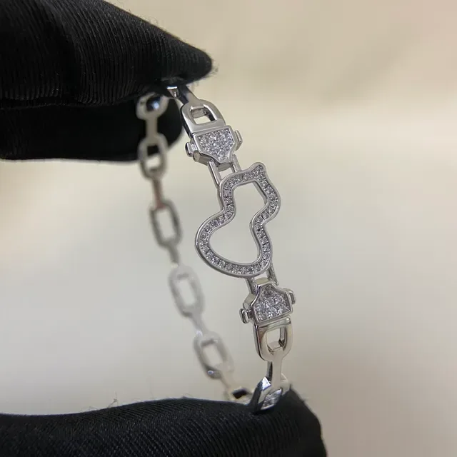 Pavé-Set Openwork Gourd-Link Silver-Tone Bracelet 6