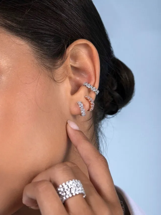 Pavé-Set Rose-Gold-Tone Hoop Earrings 2